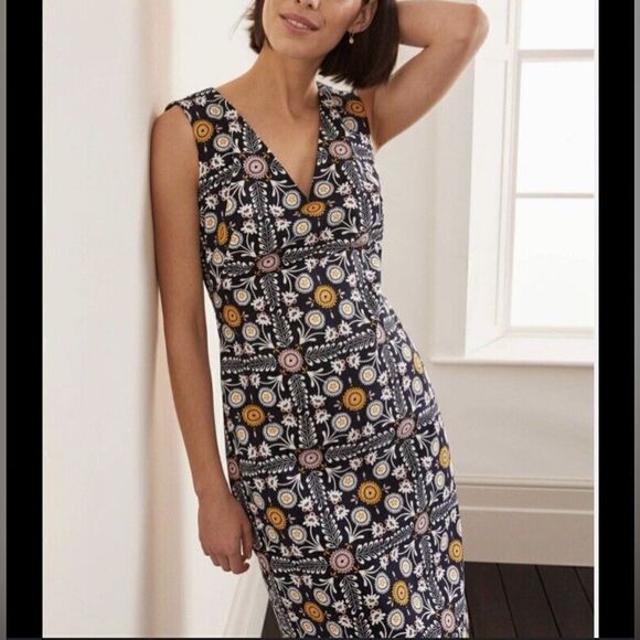 Boden Dresses & Skirts - Boden Tatiana Trellis Shift Dress Sz 8L Textured Floral Geometric Print Retro